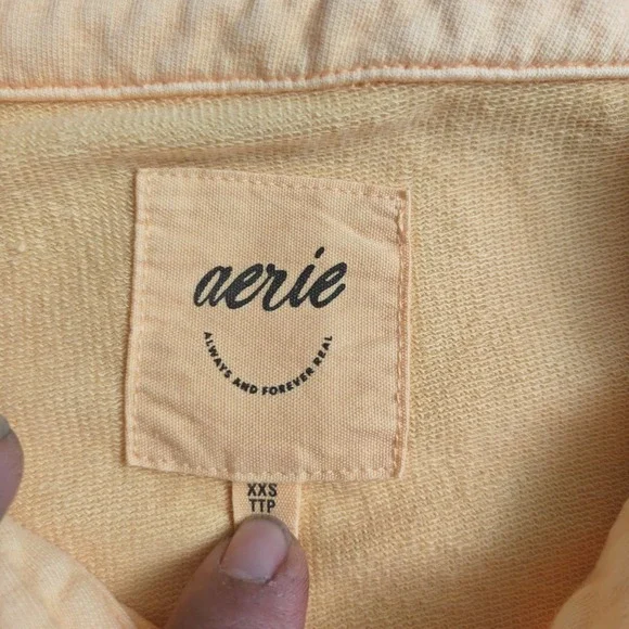 NWT Aerie Womens XXS Peach LongSleeve Collared Pocket Pullover Sweatshirt Cotton - Picture 4 of 16